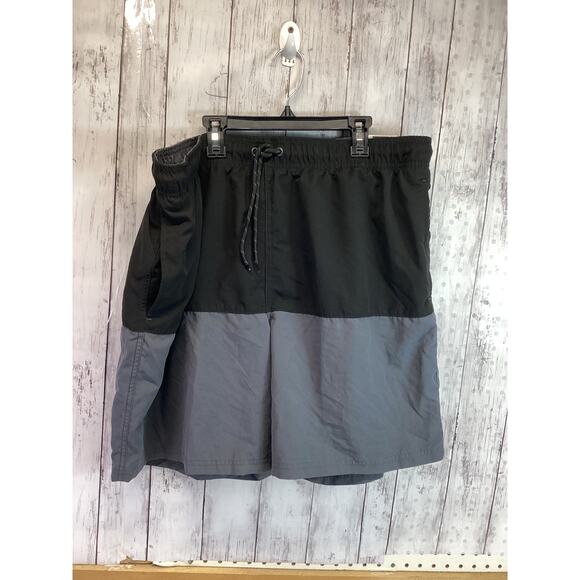 George Men's Swim Trunks Black and Gray Drawstring Beach Elastic Waist Size 2XL - Picture 1 of 5